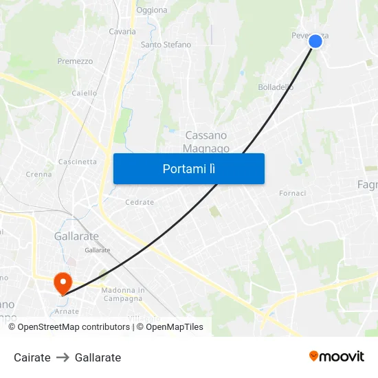 Cairate to Gallarate map