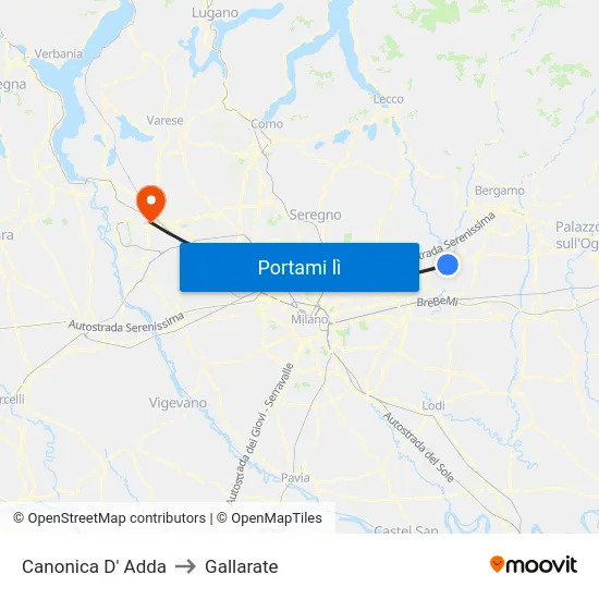 Canonica D' Adda to Gallarate map