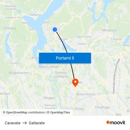 Caravate to Gallarate map