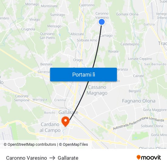 Caronno Varesino to Gallarate map