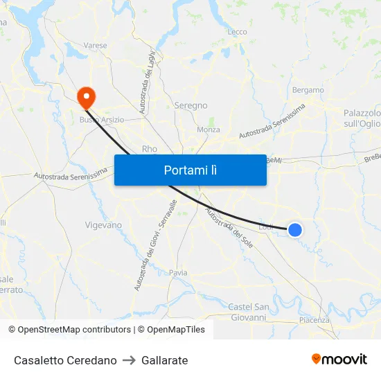 Casaletto Ceredano to Gallarate map