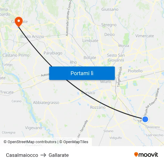 Casalmaiocco to Gallarate map