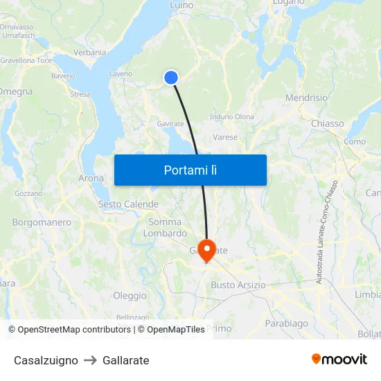 Casalzuigno to Gallarate map
