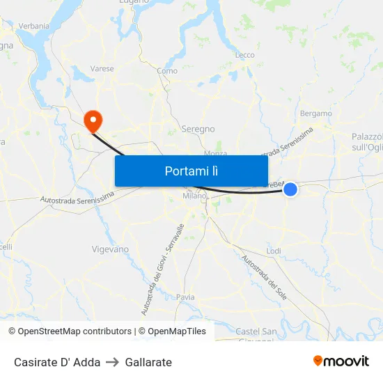 Casirate D' Adda to Gallarate map