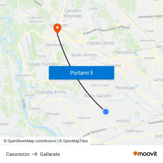 Casorezzo to Gallarate map