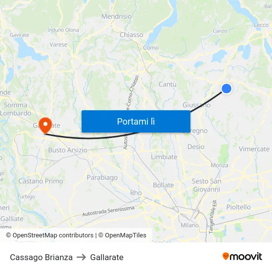 Cassago Brianza to Gallarate map