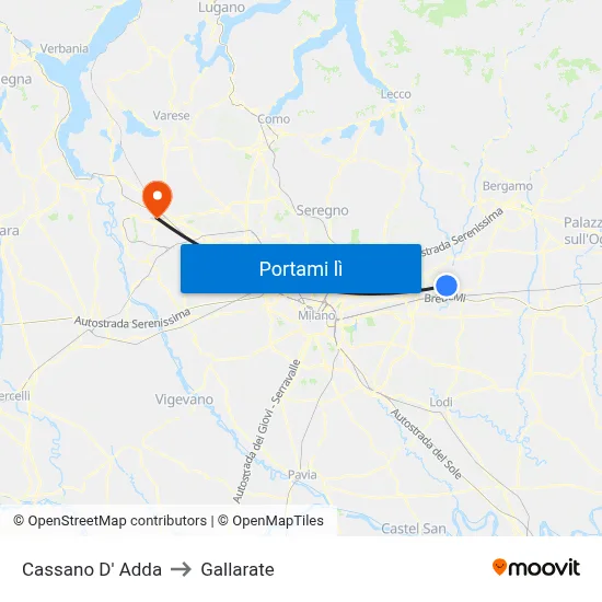 Cassano D' Adda to Gallarate map