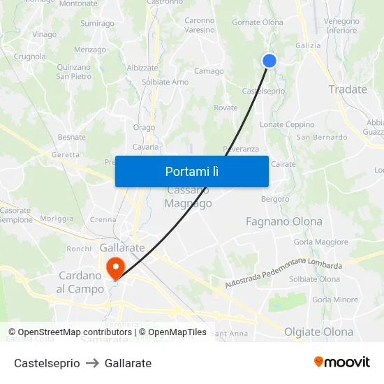Castelseprio to Gallarate map