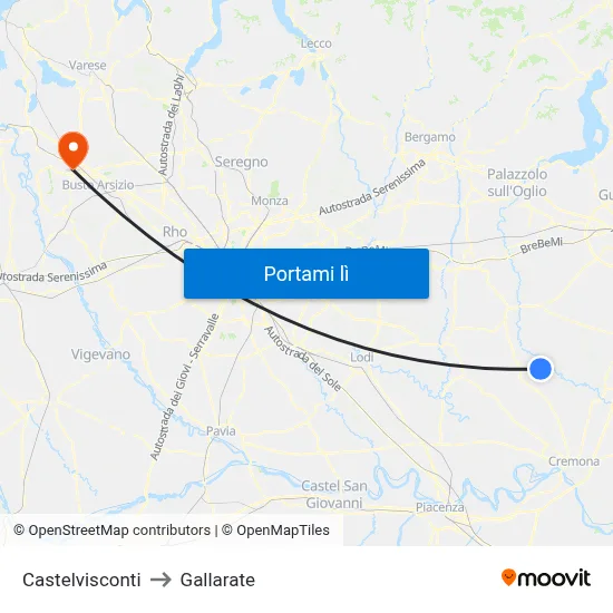 Castelvisconti to Gallarate map