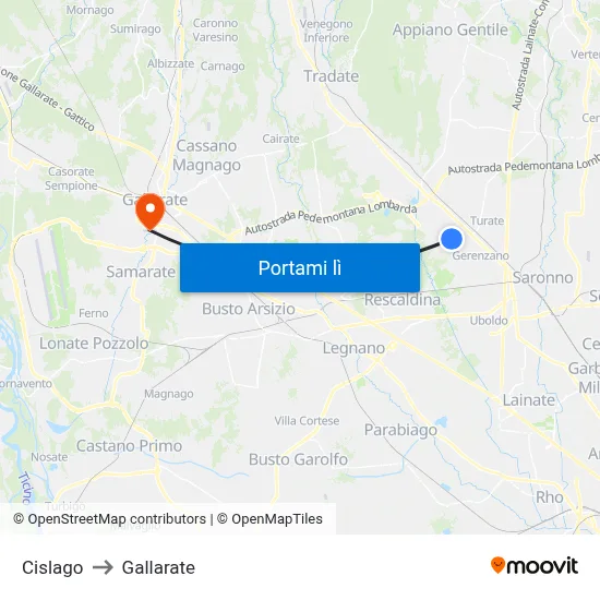 Cislago to Gallarate map