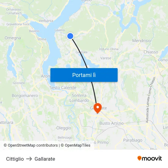 Cittiglio to Gallarate map