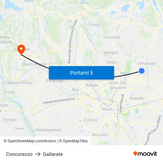 Concorezzo to Gallarate map