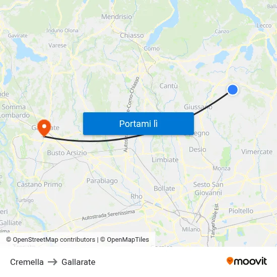 Cremella to Gallarate map