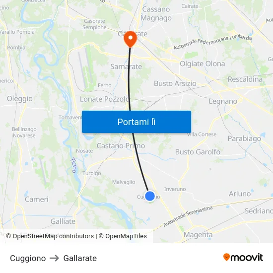 Cuggiono to Gallarate map