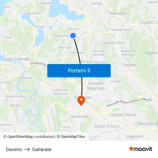 Daverio to Gallarate map