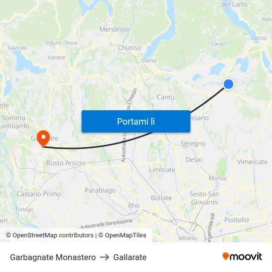 Garbagnate Monastero to Gallarate map
