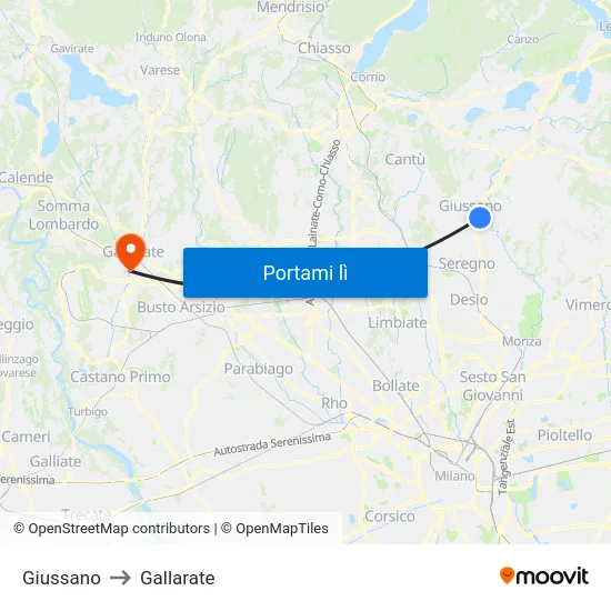 Giussano to Gallarate map