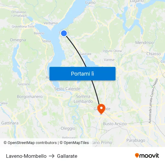 Laveno-Mombello to Gallarate map
