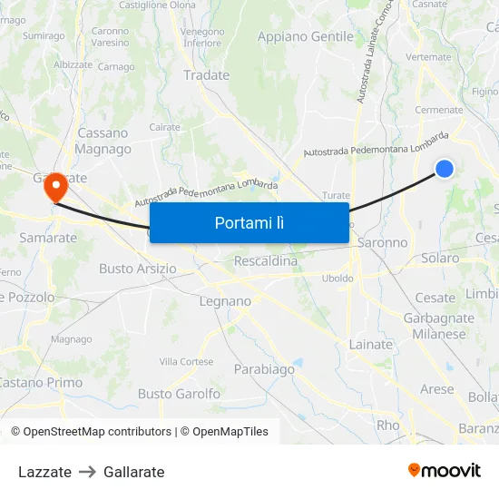 Lazzate to Gallarate map