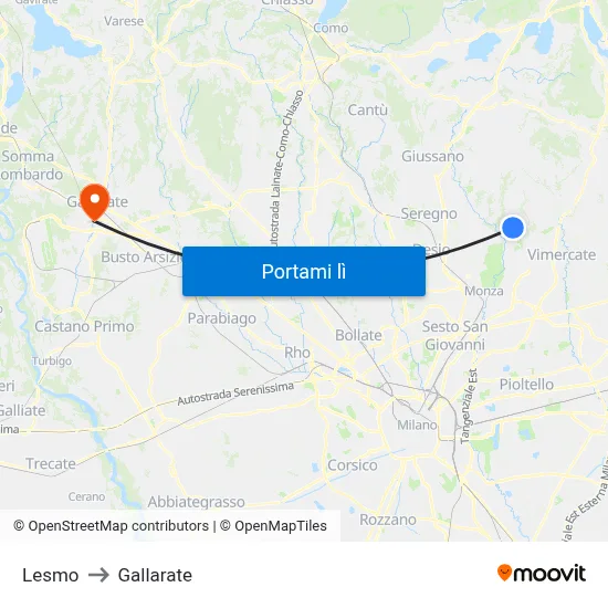 Lesmo to Gallarate map