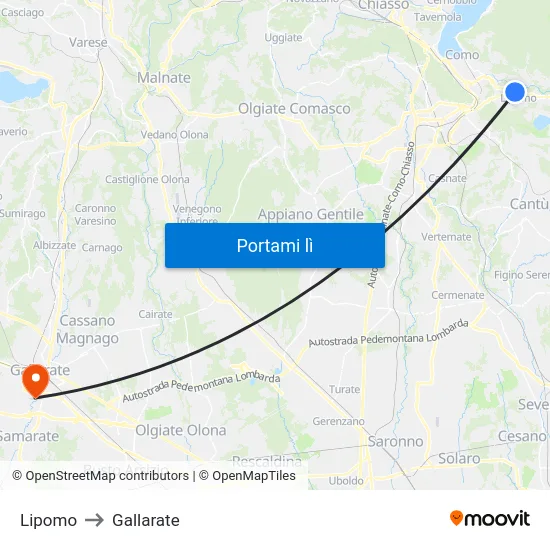 Lipomo to Gallarate map