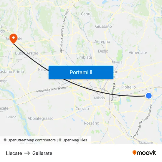 Liscate to Gallarate map
