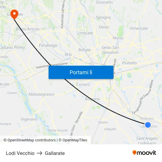 Lodi Vecchio to Gallarate map