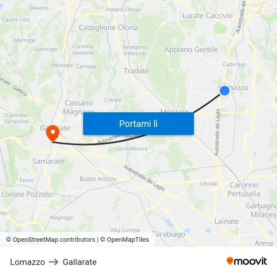 Lomazzo to Gallarate map