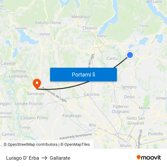 Lurago D' Erba to Gallarate map