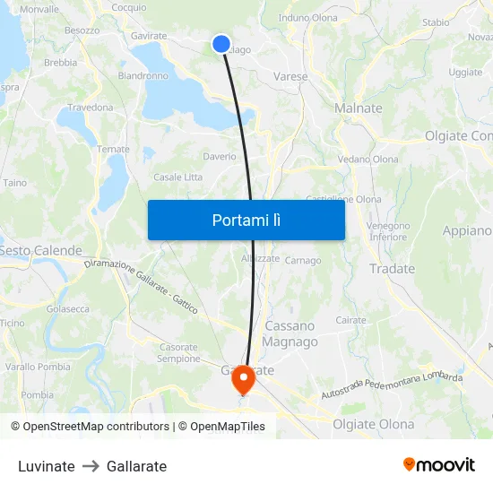 Luvinate to Gallarate map