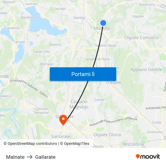 Malnate to Gallarate map
