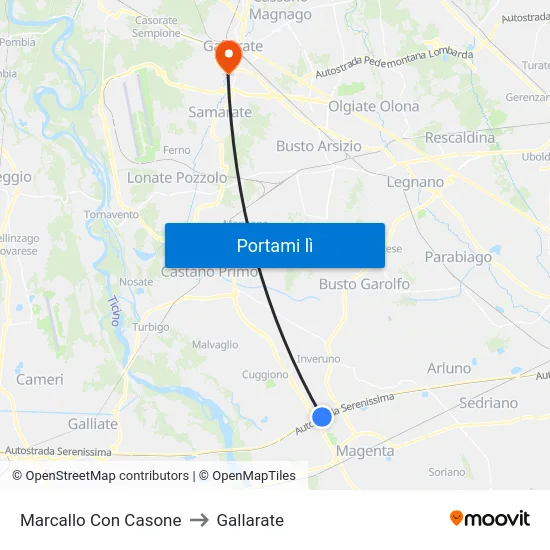 Marcallo Con Casone to Gallarate map