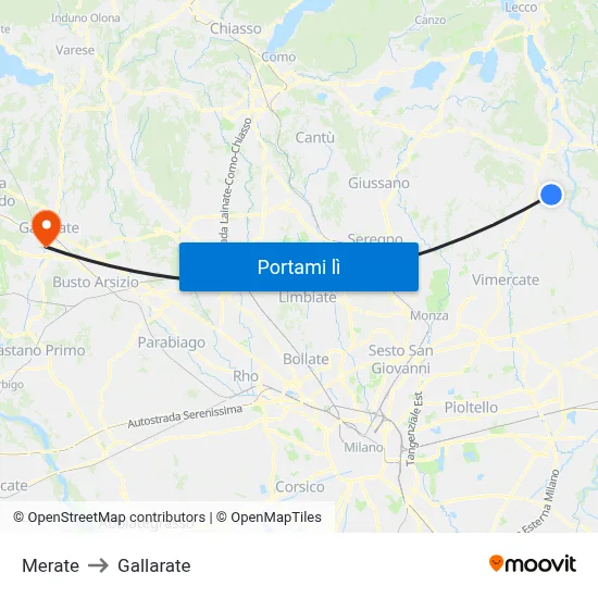 Merate to Gallarate map