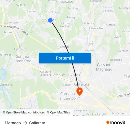 Mornago to Gallarate map