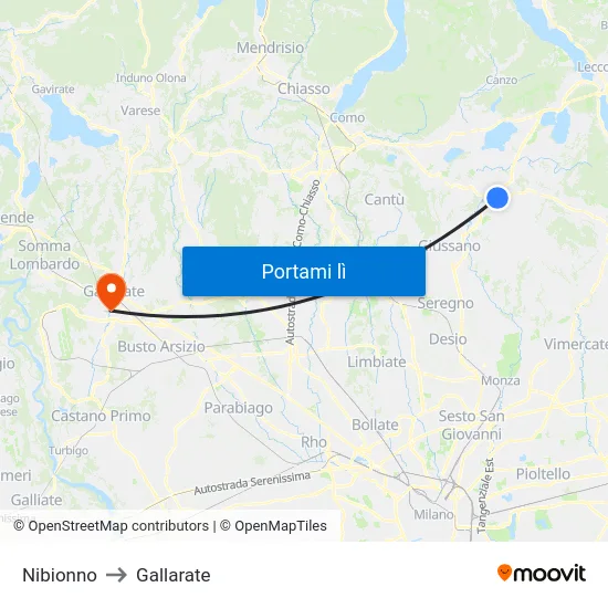 Nibionno to Gallarate map
