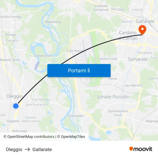Oleggio to Gallarate map