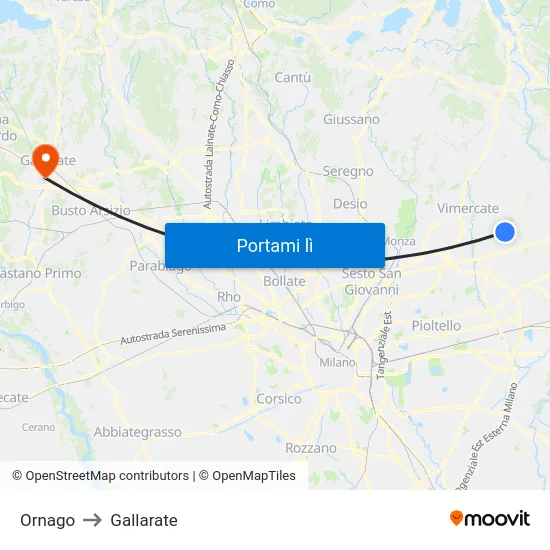 Ornago to Gallarate map