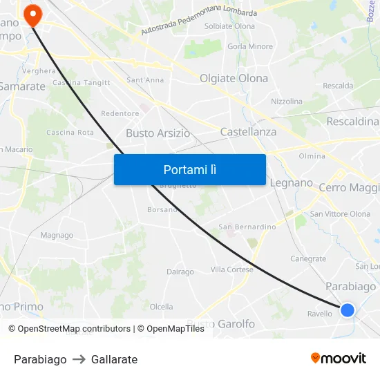 Parabiago to Gallarate map
