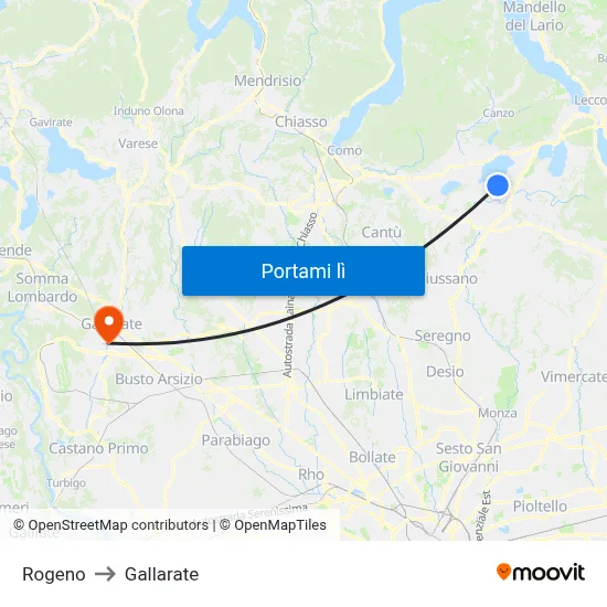 Rogeno to Gallarate map