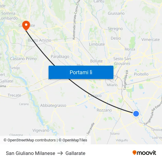 San Giuliano Milanese to Gallarate map