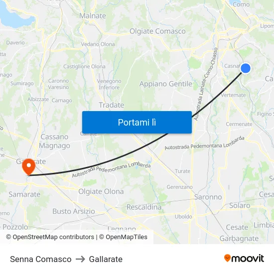 Senna Comasco to Gallarate map