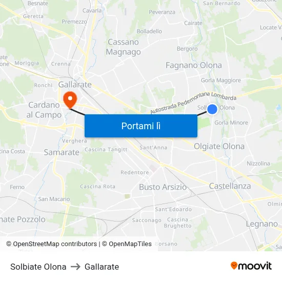 Solbiate Olona to Gallarate map