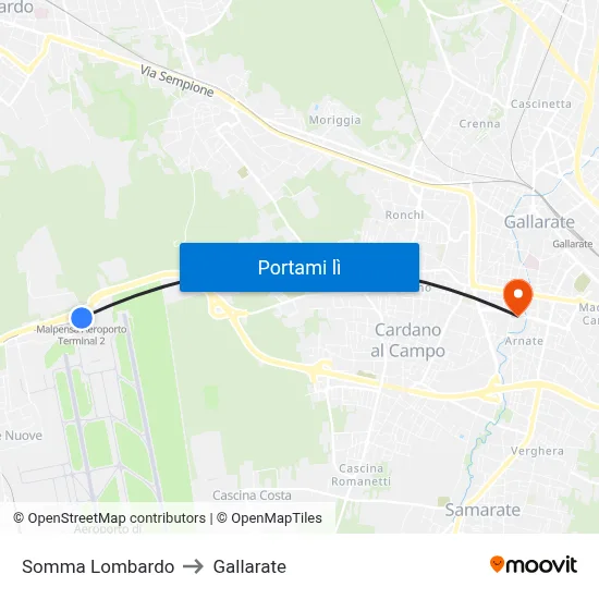 Somma Lombardo to Gallarate map