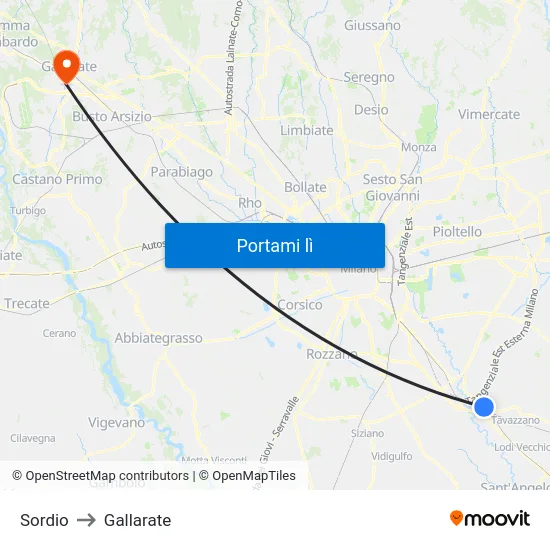 Sordio to Gallarate map