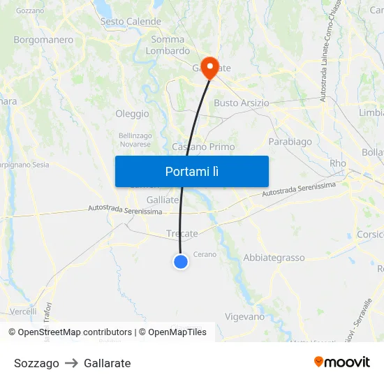Sozzago to Gallarate map