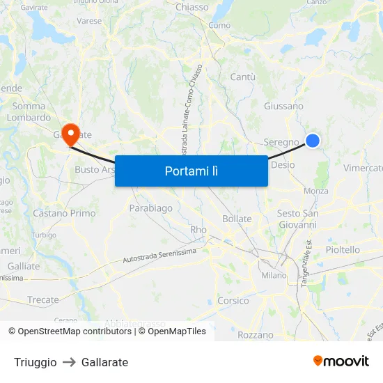 Triuggio to Gallarate map