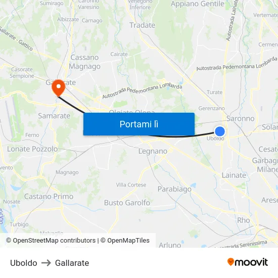 Uboldo to Gallarate map