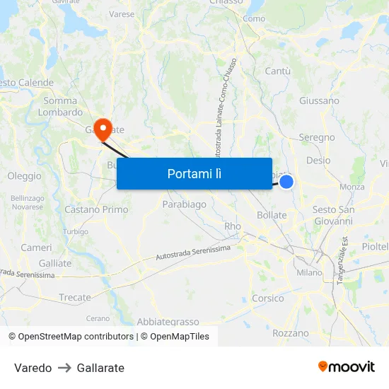 Varedo to Gallarate map