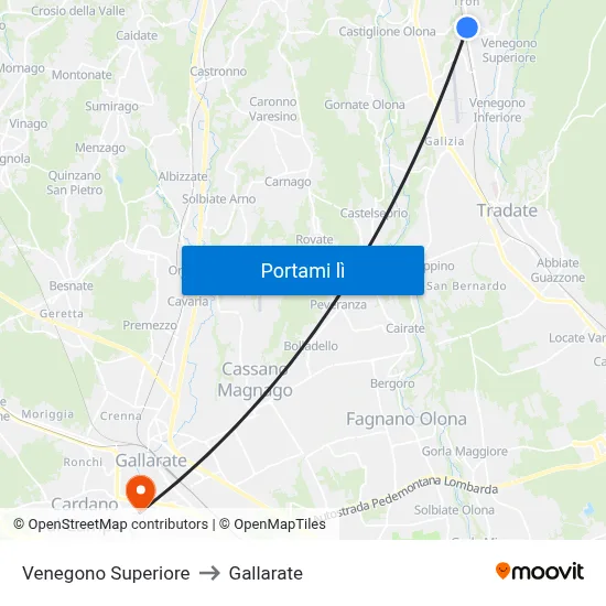 Venegono Superiore to Gallarate map