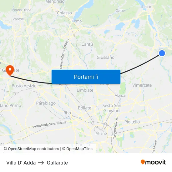Villa D' Adda to Gallarate map